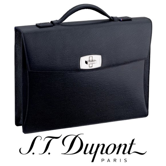 S.T. Dupont Line D 181300 Contraste Black Leather Tourniquet Men Briefcase - Picture 1 of 11